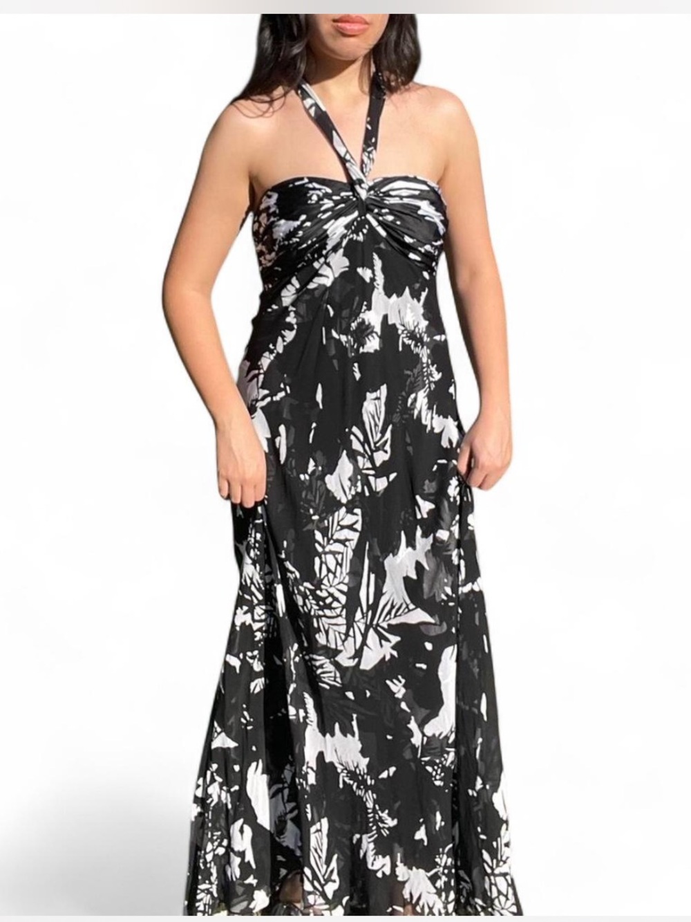 Black & White Formal Halter Maxi Dress
